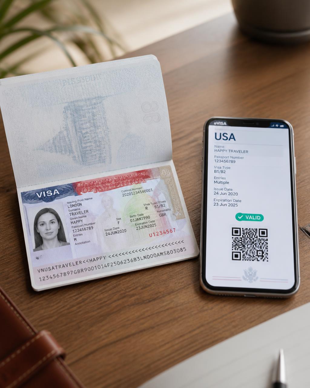 An open passport beside a smartphone showing a digital Iraq eVisa